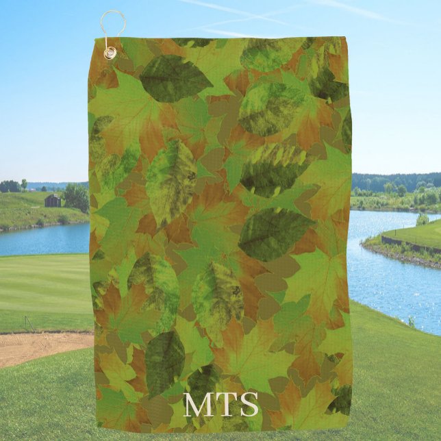 Green Leaves Custom Monogram or Name Camo Golf Towel (Creator Uploaded)