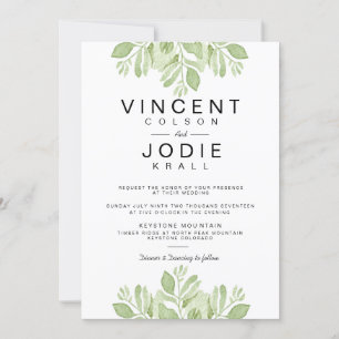 Green Leaves Duo   Watercolor Wedding Invite