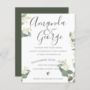 Green Leaves   Elegant Script    Vow Renewal Invitation