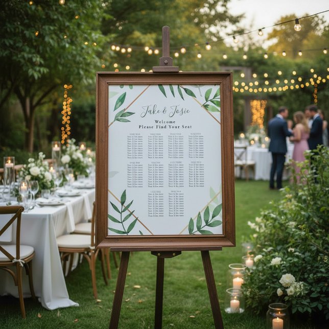 Green leaves Elegant Wedding Seating Chart (Green leaves Elegant Wedding Seating Chart.)