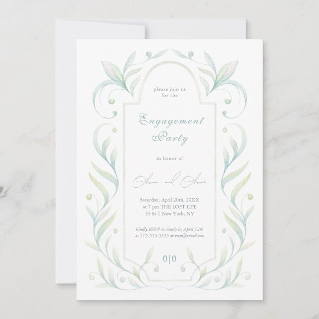 Green Leaves Engagement Party Invitation (Front)