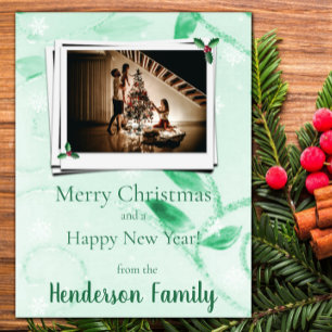 Green Leaves Flat Holiday Photo Card