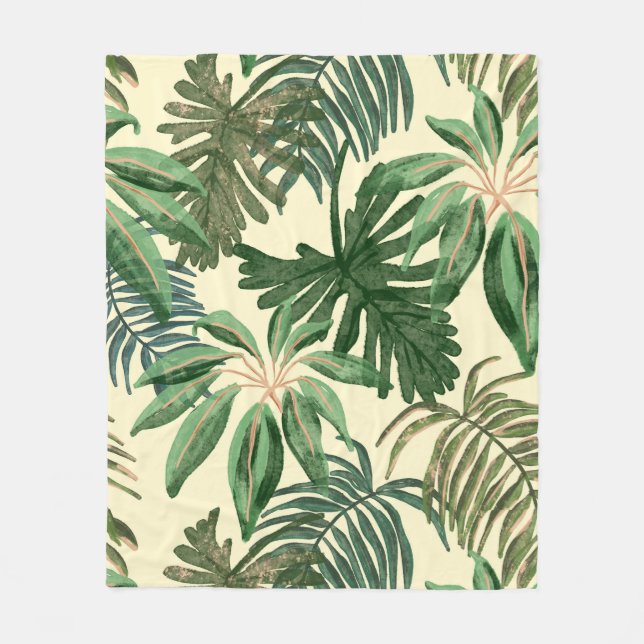 Green leaves fleece blanket (Front)