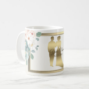 Green Leaves Flower Golden Frame Wedding Party Coffee Mug