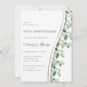 Green Leaves Foliage 50th Wedding Anniversary Invitation