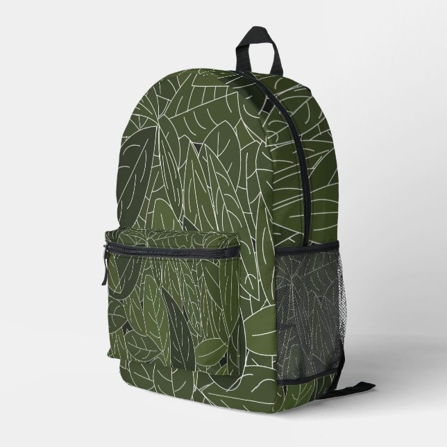 Green Leaves Foliage Printed Backpack (Back Corner Right)