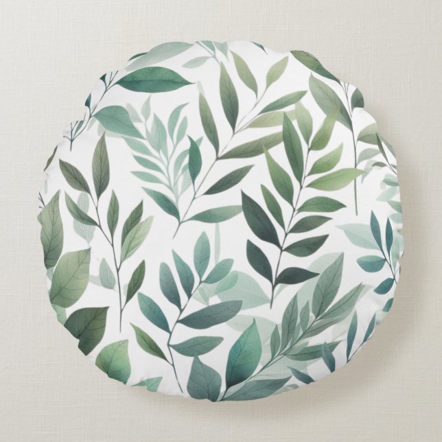 Green Leaves Foliage Rustic Leaf Pattern  Round Pillow (Front)