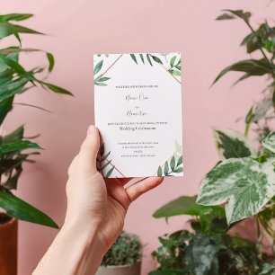 Green leaves frame wedding invitation