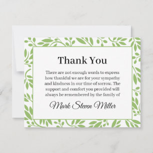 Green Leaves Funeral Note Card Flat Bereavement