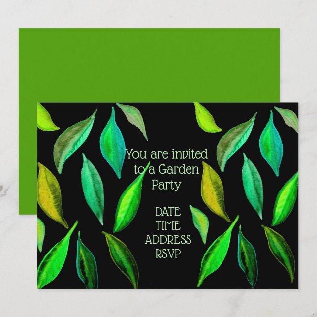 Green leaves Garden party function Invitation (Front/Back)