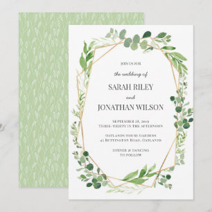 Green leaves gold Terrarium Wedding invitation