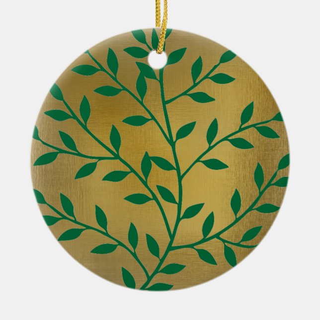 Green leaves green olive branch leaf decor ceramic ornament (Front)