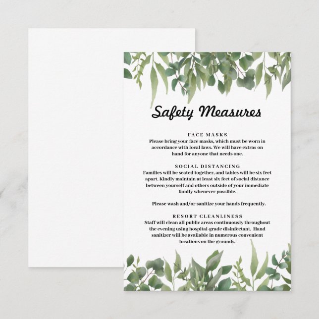 Green Leaves Greenery Foliage Safety Measures Enclosure Card (Front/Back)