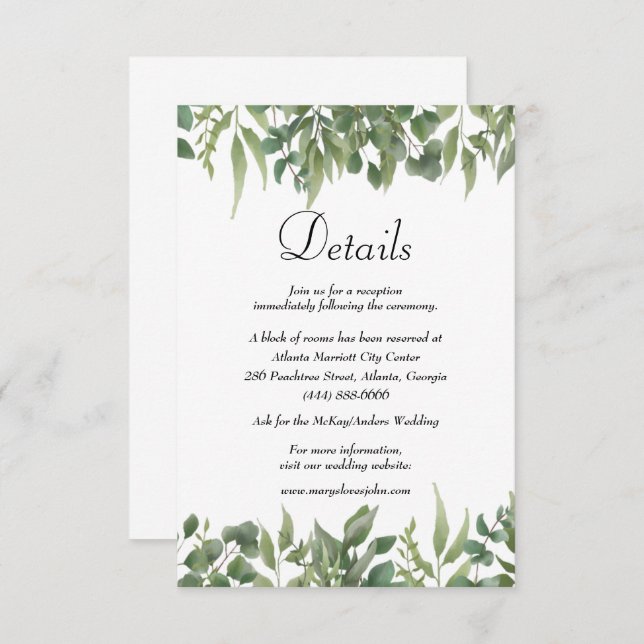 Green Leaves Greenery Foliage Wedding Details Enclosure Card (Front/Back)