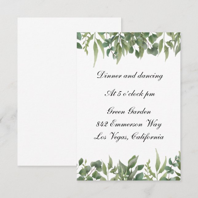 Green Leaves Greenery Foliage Wedding Reception  Enclosure Card (Front/Back)