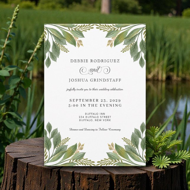 Green Leaves Greenery Wedding Invitation  (Créateur téléchargé)