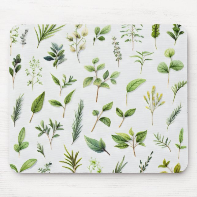 Green Leaves Herbarium Mouse Pad (Front)