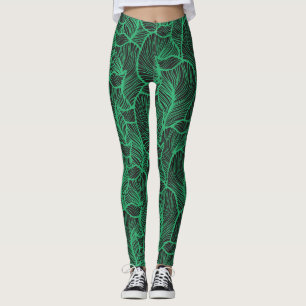green leaves illustration pattern leggings