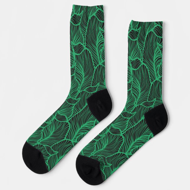 green leaves illustration pattern  socks (Left)