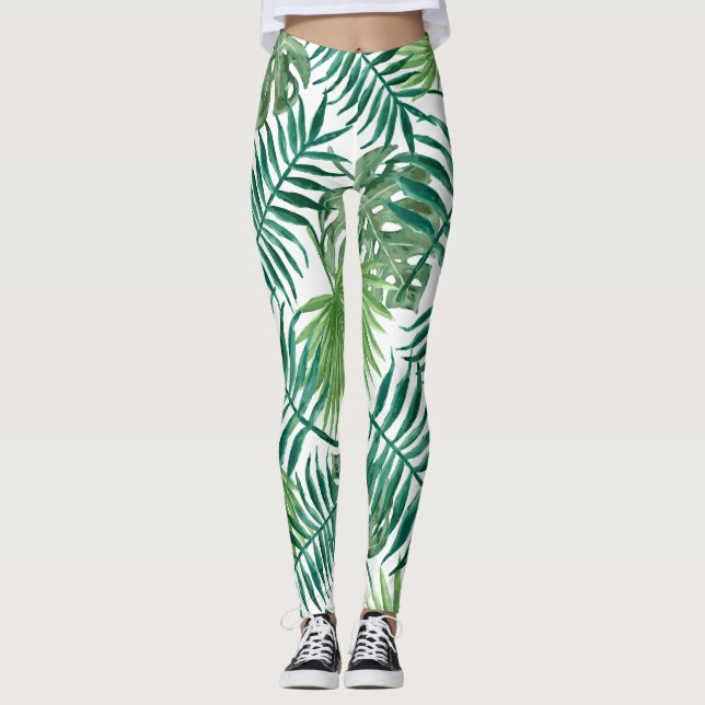 Green Leaves Jungle Style Leggings (Front)
