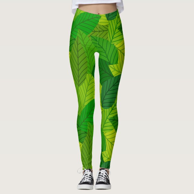 Green leaves leggings. leggings (Front)