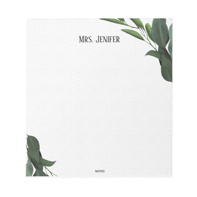 Green Leaves Minimalist Teacher Notepad (Front)