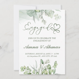 Green Leaves Minimilist Engagement Invitation Card