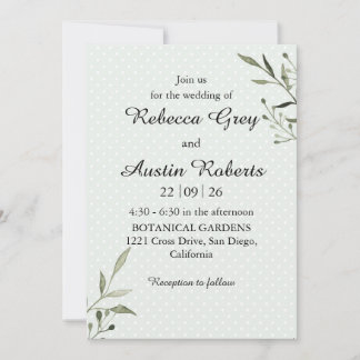 Green Leaves Modern Minimalist Greenery Wedding Invitation