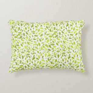 Green Leaves Nature Print, Plant Leaf Pattern Accent Pillow