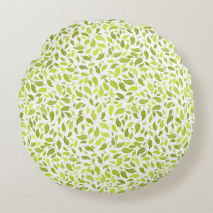 Green Leaves Nature Print, Plant Leaf Pattern Round Pillow