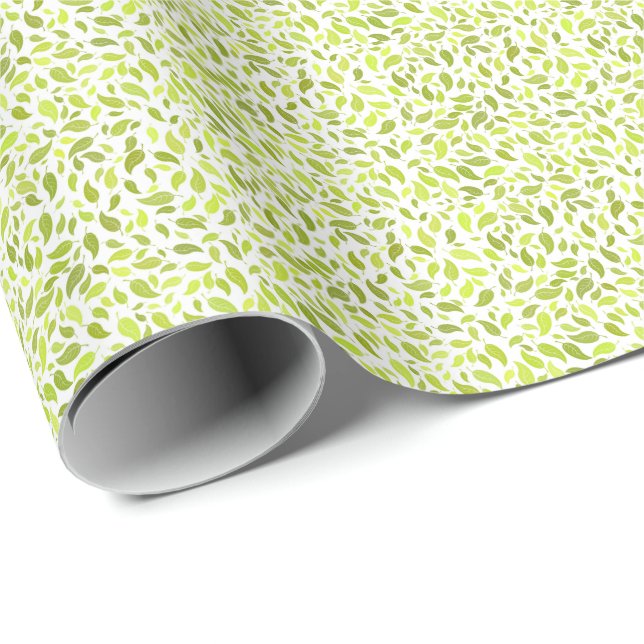 Green Leaves Nature Print, Plant Leaf Pattern Wrapping Paper (Roll Corner)