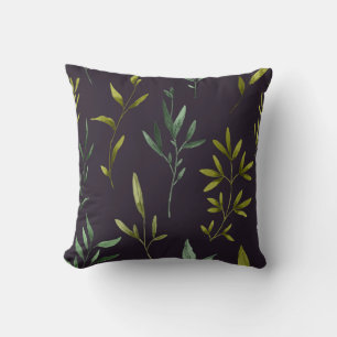 Green leaves on black reversible throw pillow