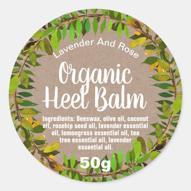 Green Leaves On Kraft Cracked Heel Balm Labels (Front)