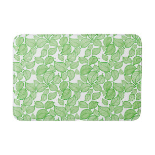 Green Leaves on White Bath Mat