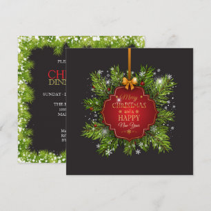 Green Leaves Ornament Christmas Party   Invitation