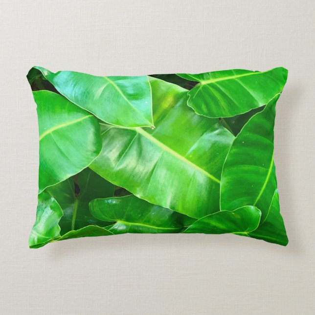 Green leaves Palm Leaf tropical foliage jungle  Accent Pillow (Front)