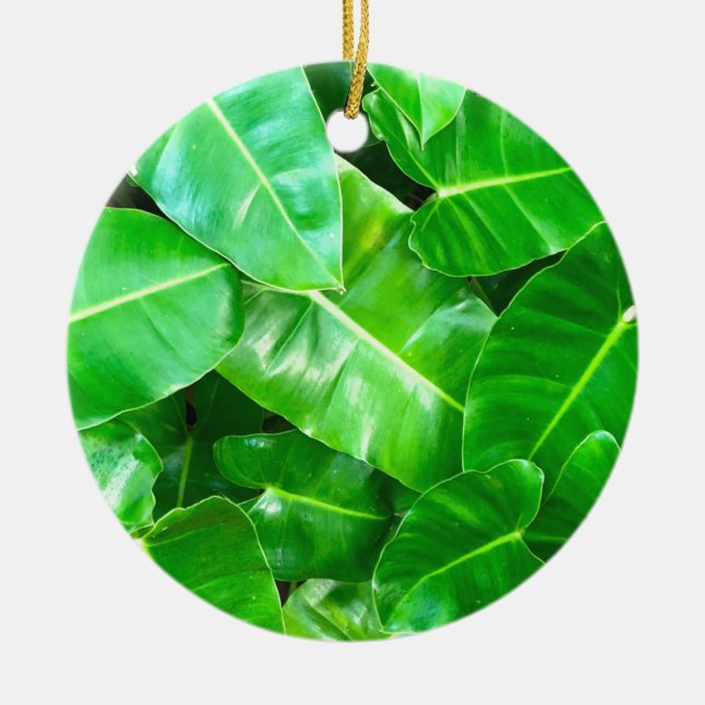 Green leaves Palm Leaf tropical foliage jungle  Ceramic Ornament (Front)