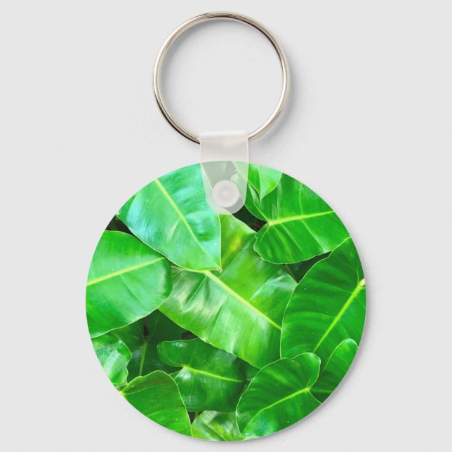 Green leaves Palm Leaf tropical foliage jungle  Keychain (Front)