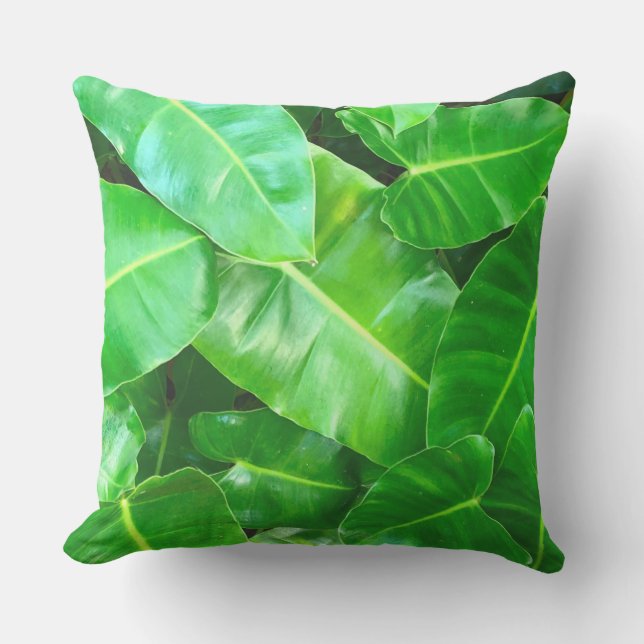 Green leaves Palm Leaf tropical foliage jungle  Outdoor Pillow (Front)