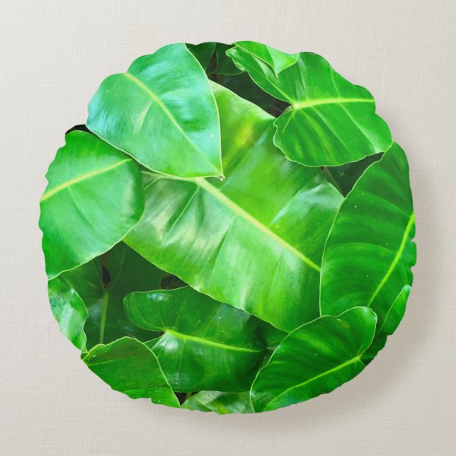 Green leaves Palm Leaf tropical foliage jungle  Round Pillow (Front)
