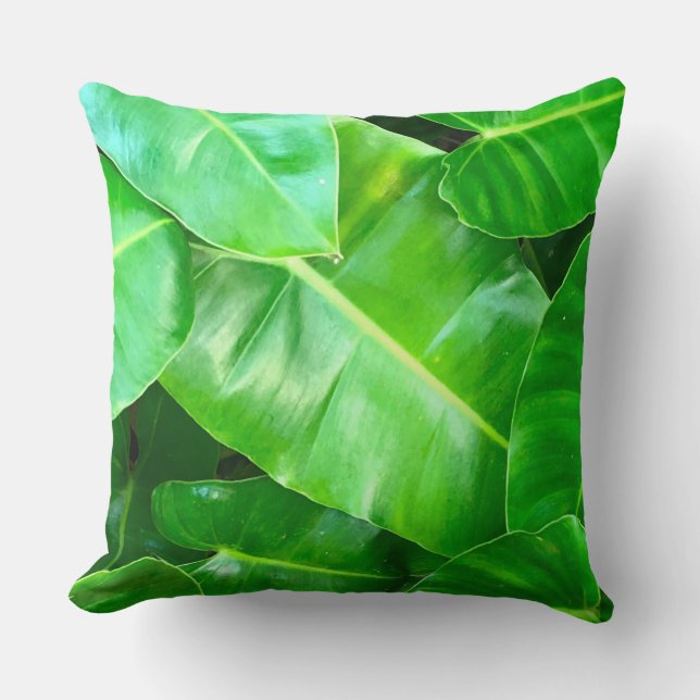 Green leaves Palm Leaf tropical foliage jungle  Throw Pillow (Front)