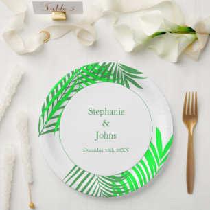 Green Leaves Palm Tree Art Elegant Wedding Paper Plate