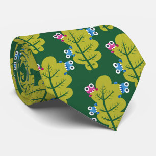 Green Leaves Pattern Cartoon Bugs Fun Spring Tie
