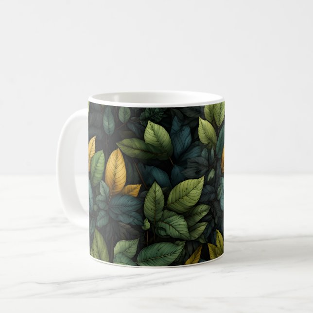 Green Leaves Pattern Coffee Mug (Front Left)