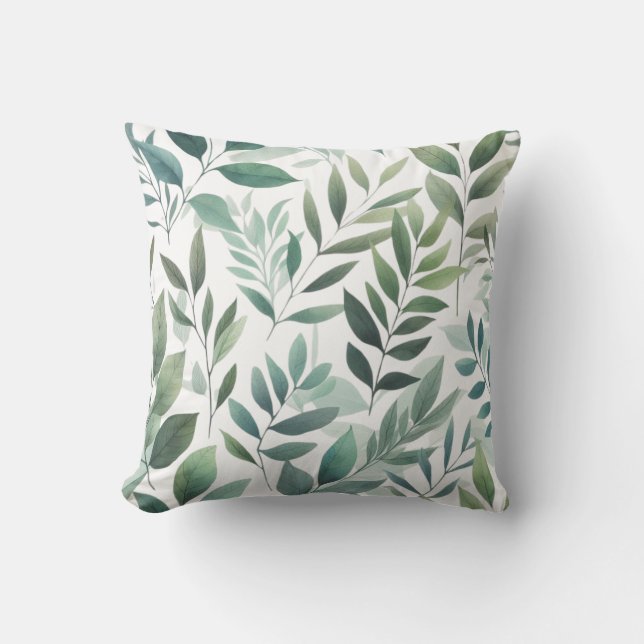 Green Leaves Pattern Foliage Rustic Leaf Throw Pillow (Front)
