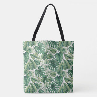 Green leaves pattern tote bag