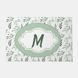 Green leaves personalized doormat