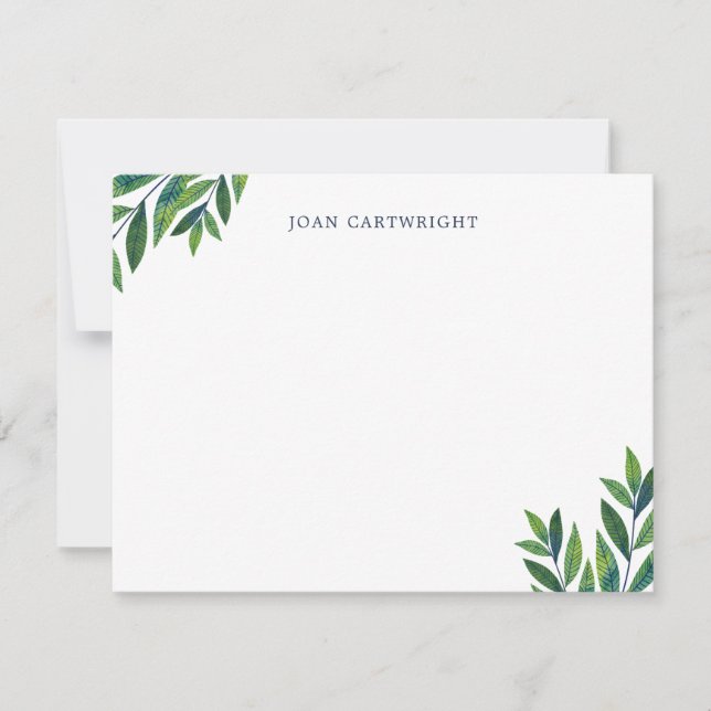 Green Leaves Personalized Stationery Card (Front)