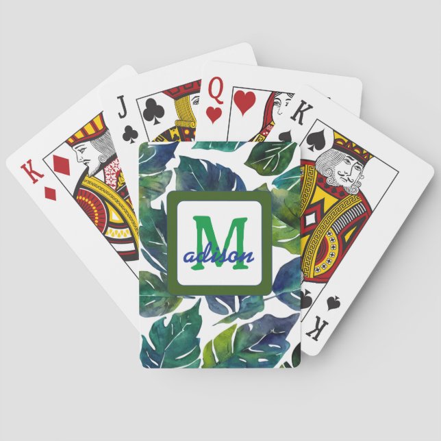 Green Leaves Philodendron Foliage Botanical Playing Cards (Back)