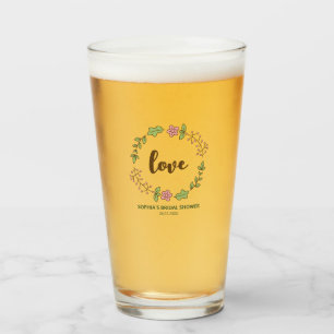 Green Leaves Pink Flower Bridal Shower Glass